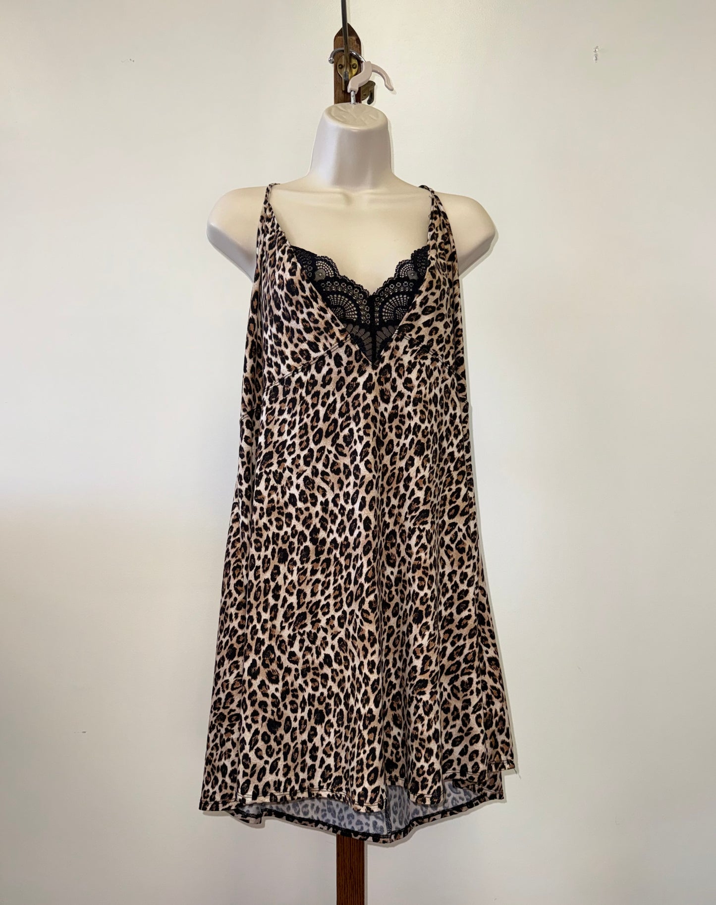 Apt. 9 (XXL) Neutral Cheetah Print Chemise Slip Dress with Lace V-Neck