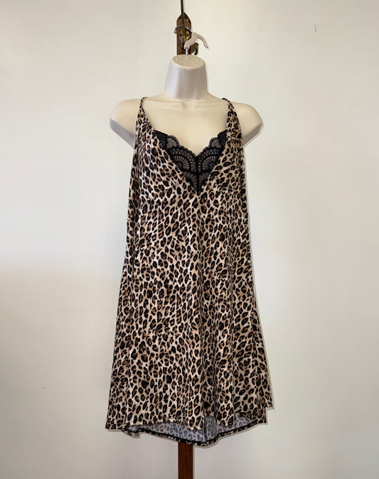 Apt. 9 (XXL) Neutral Cheetah Print Chemise Slip Dress with Lace V-Neck