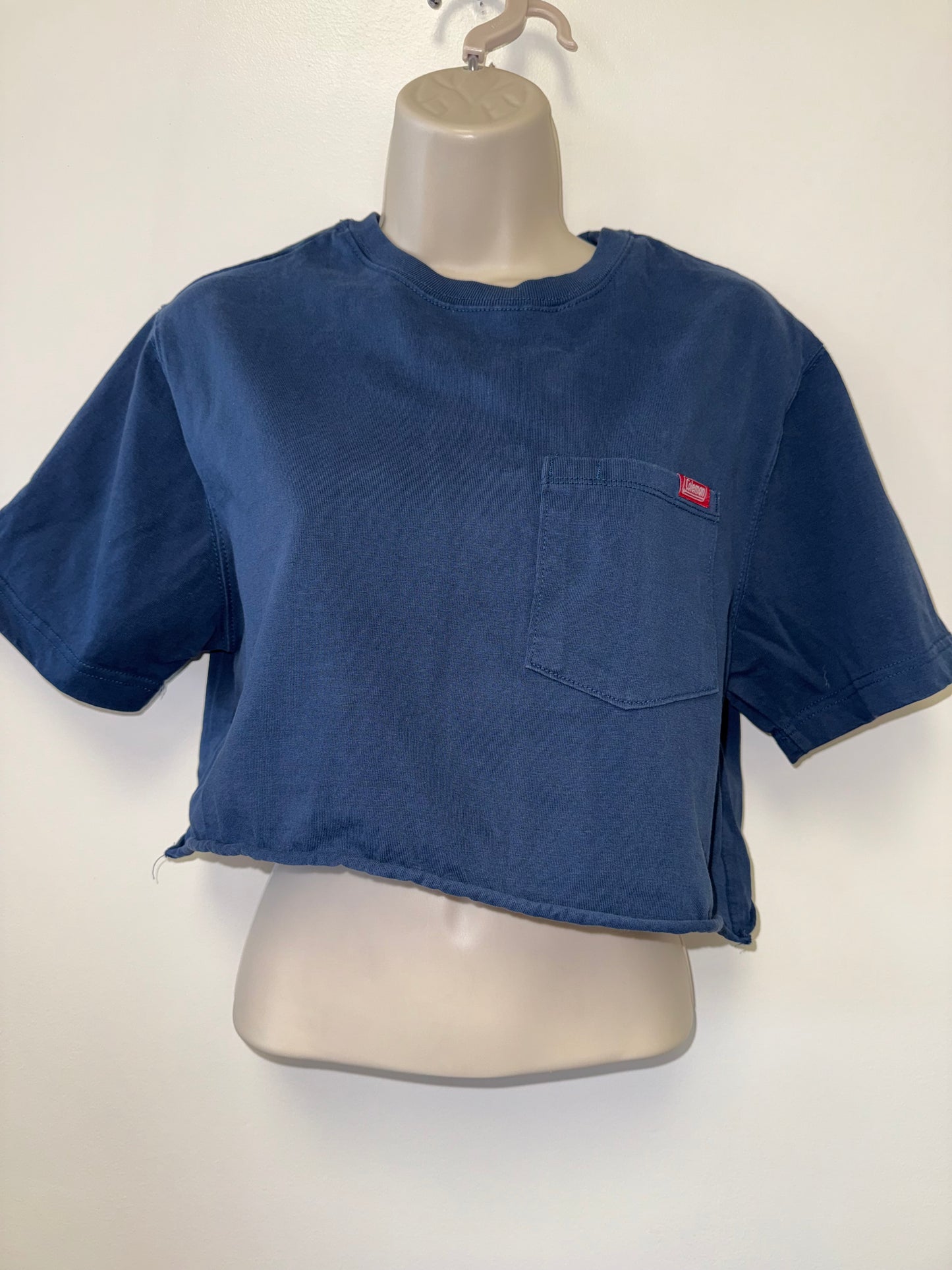 Coleman (Small) Navy Blue Cropped Cotton Pocket Tee