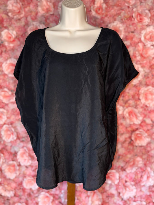 Victoria's Secret (Medium) Black Silk Short Sleeve Top with Scoop Neck