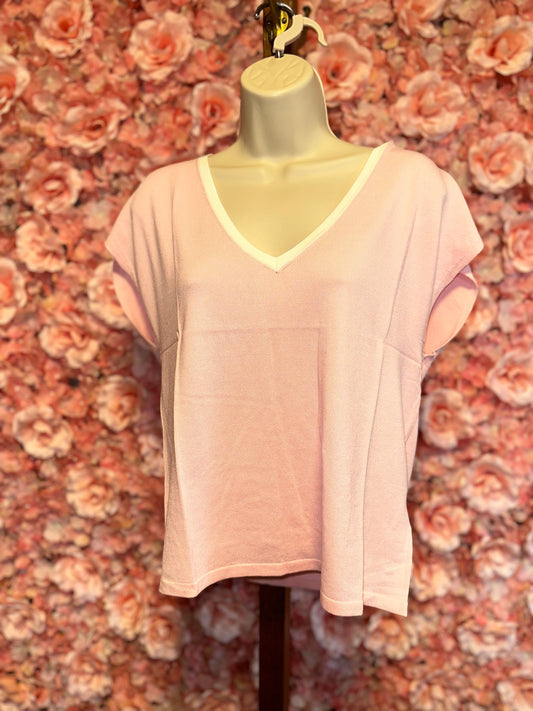 (Small) Brand New Pink V-Neck Lightweight Short Sleeve Sweater