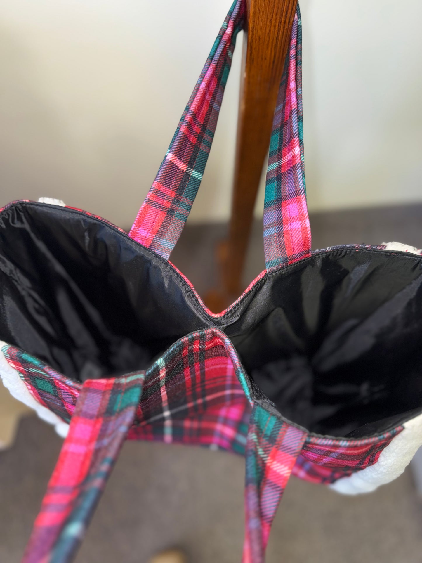 Victoria's Secret Plaid Tote Bag with Sherpa Detail