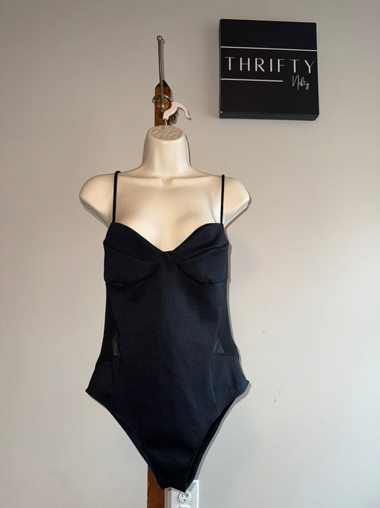 Topshop (8) Black One Piece Tank Bodysuit with Sheer Sides