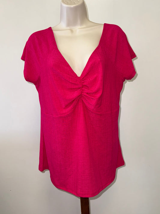 NWT Torrid (2) Brand New Hot Pink V-Neck Short Sleeve Blouse