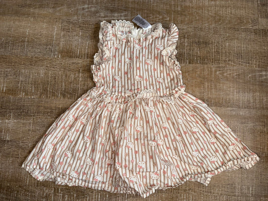 Hello Kitty (4T) Neutral Striped Floral Hello Kitty Pattern Dress with Lace