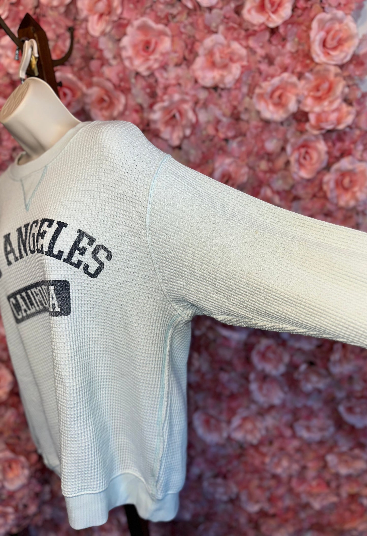 aerie (Small) Blue 'Los Angeles California' Waffle Knit Crewneck