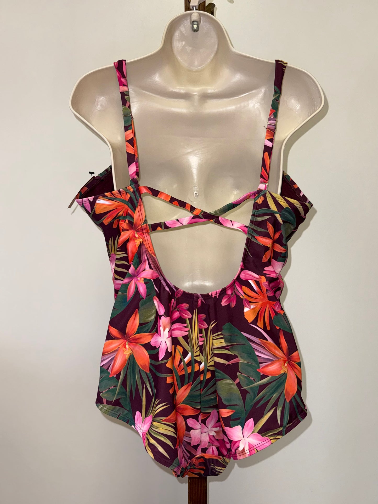 NWT Shade & Shore (Large) Brand New Maroon Floral Full Seat Coverage Swimsuit
