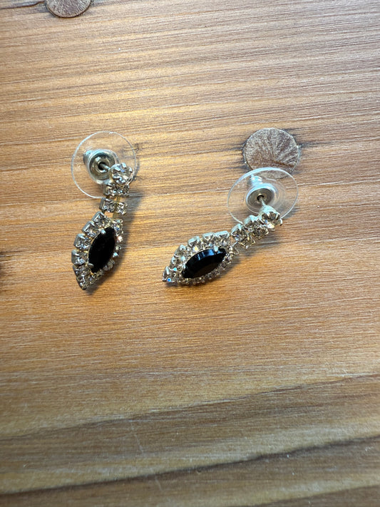 Silver and Navy Blue Diamond Earrings