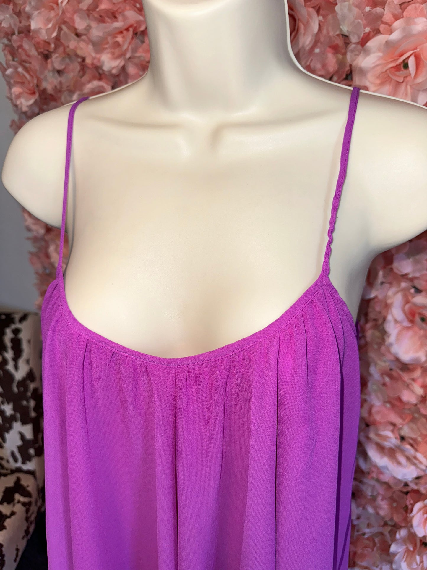 Gianni Bini (XS) Purple Midi Sheer Flowy Dress with Spaghetti Straps