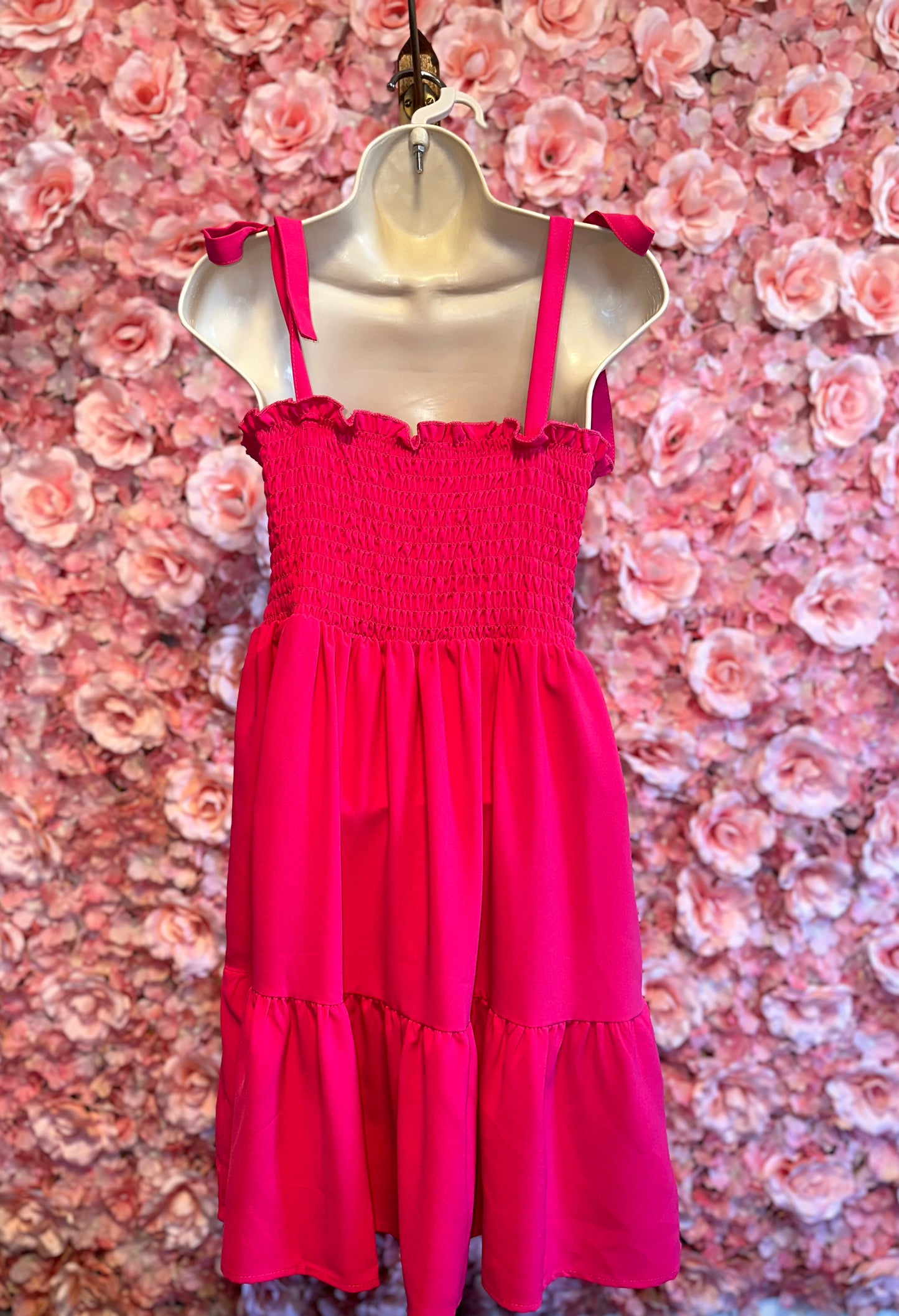 SHEIN Hot Pink Ruffle Flowy Dress with Adjustable Tied Shoulder Straps