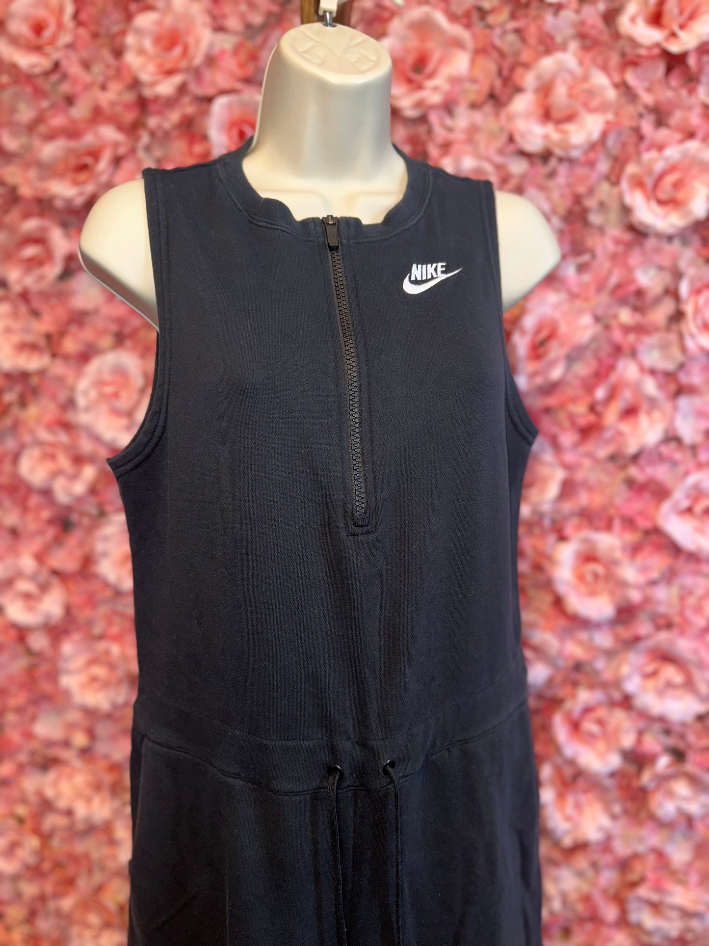 Nike (Small) Black One Piece Sleeveless Quarter Zip Up Cropped Jumpsuit