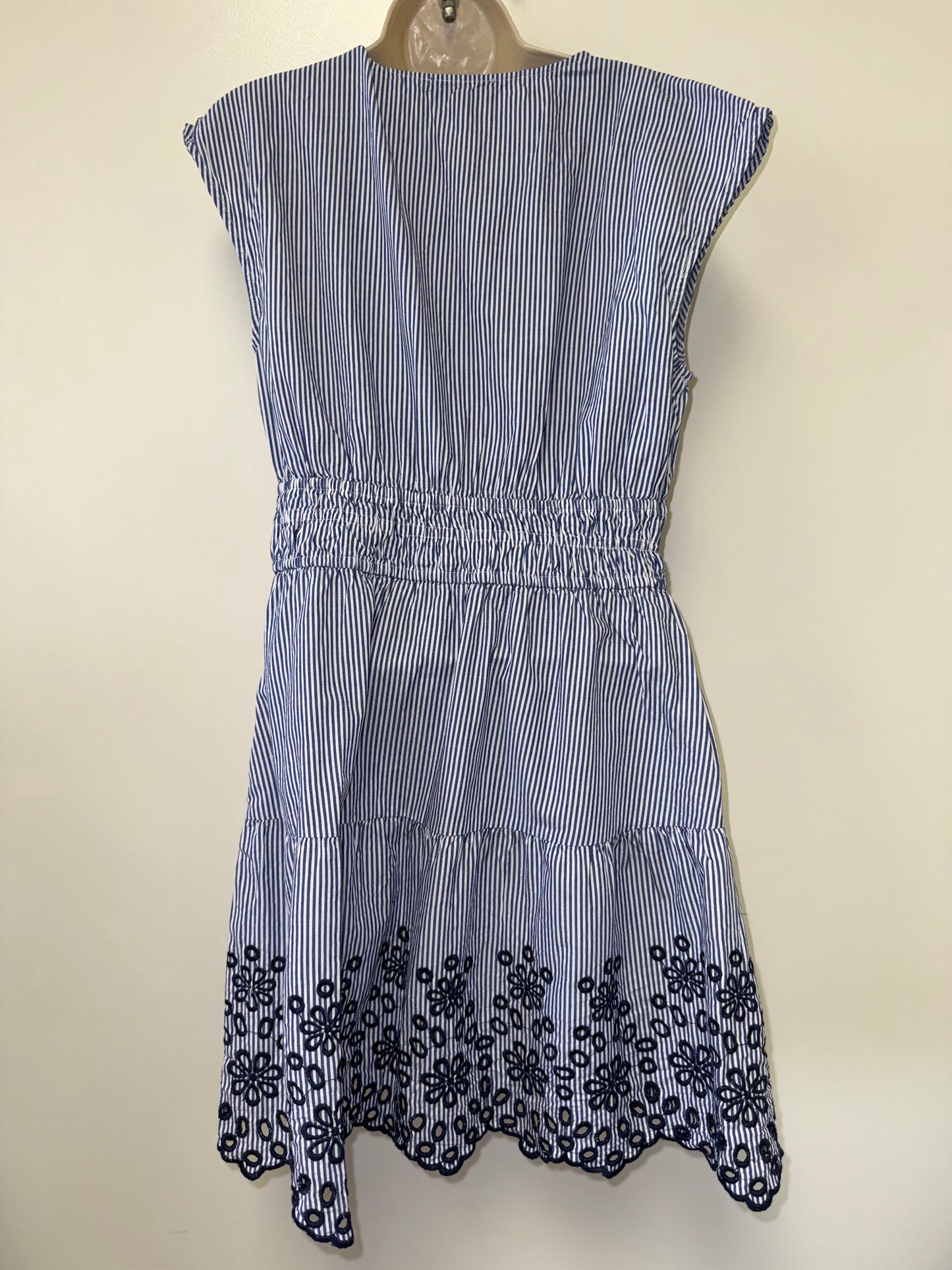 Rachel Zoe (Large) Blue and White Striped Dress with Embroidered Floral Hem