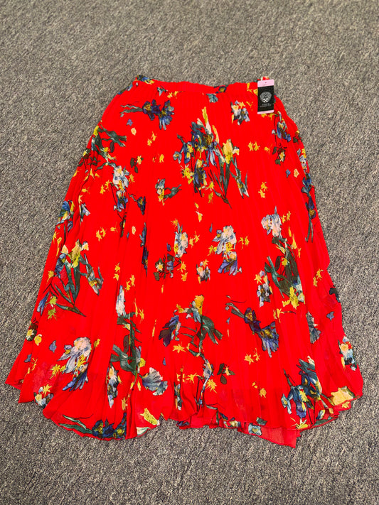 NWT Vince Camuto (Small) Brand New Red Floral Ribbed Flowy Maxi Skirt