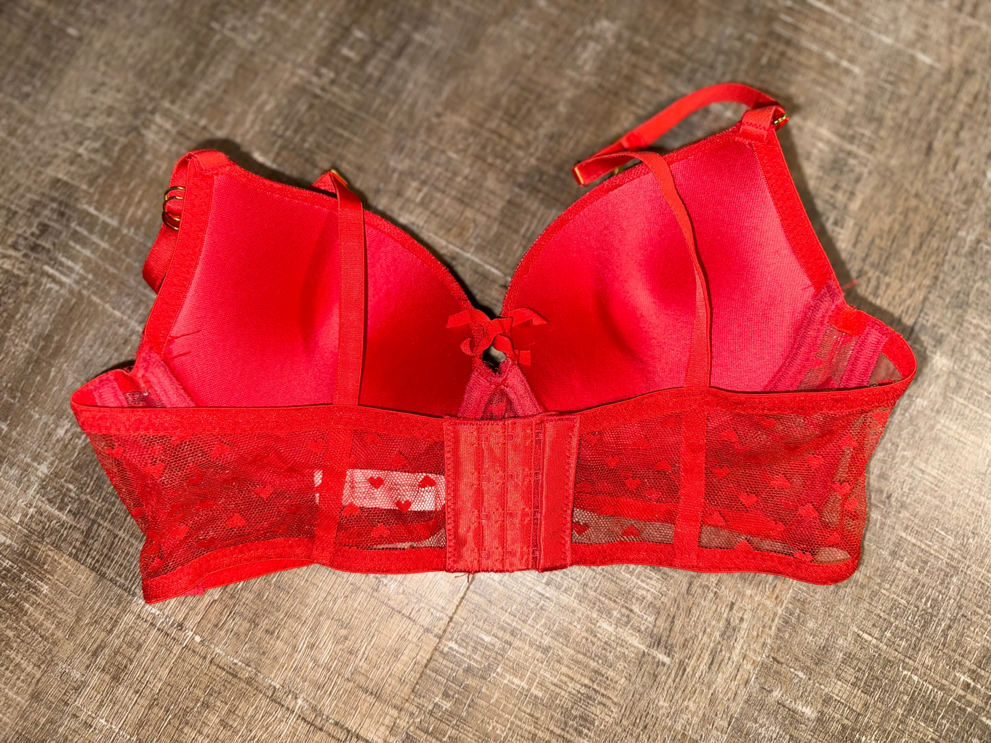 (34B) Red Sheer Heart Pattern Bra