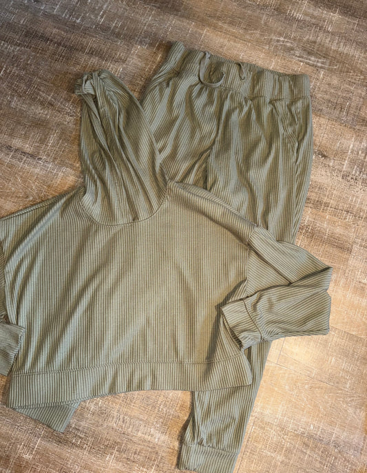 90 Degree (XL) Green Ribbed Jogger and Hoodie Set