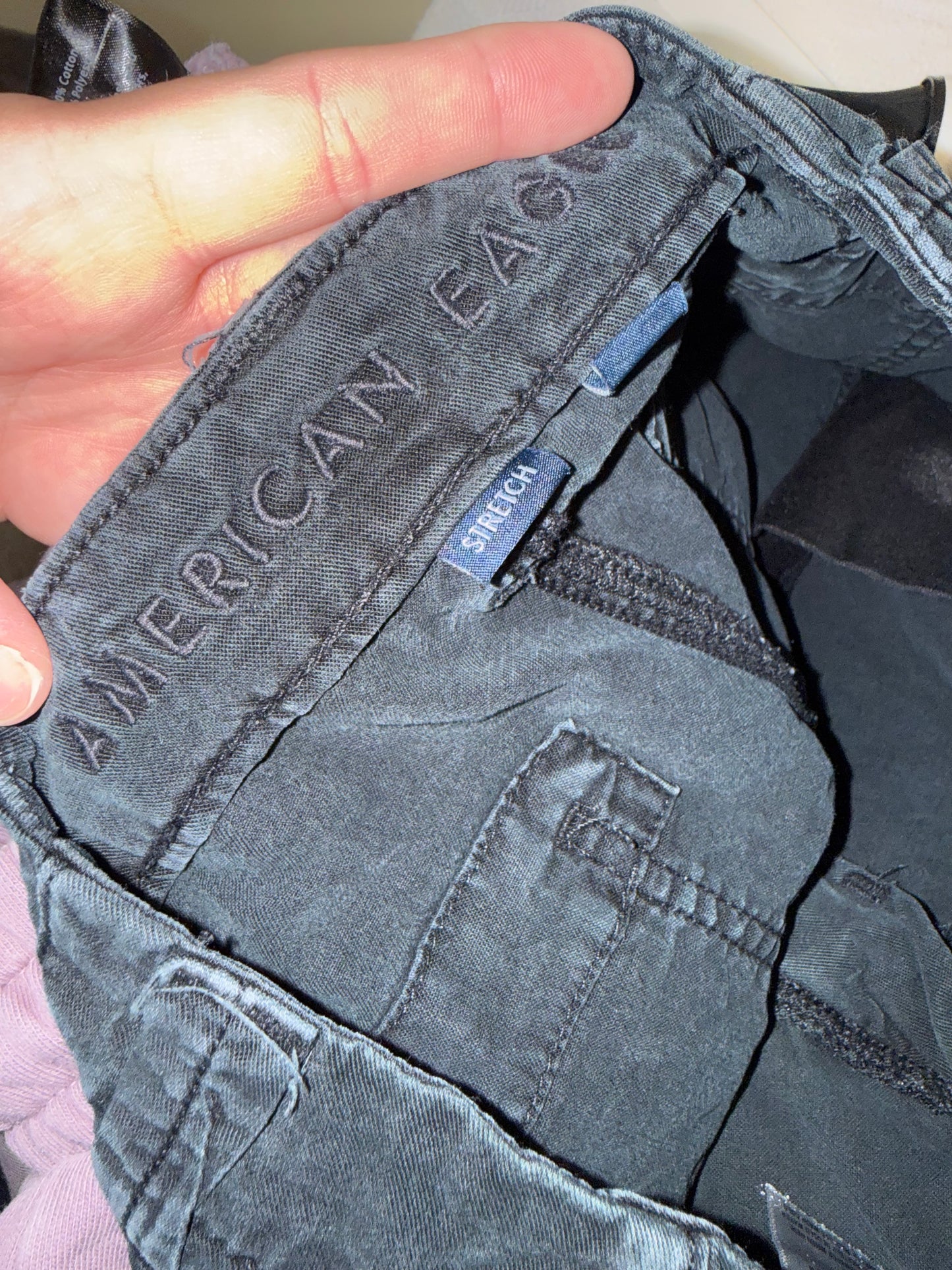 American Eagle (00) Dark Grey Super High Rise Baggy Cargo Pants with Stretch