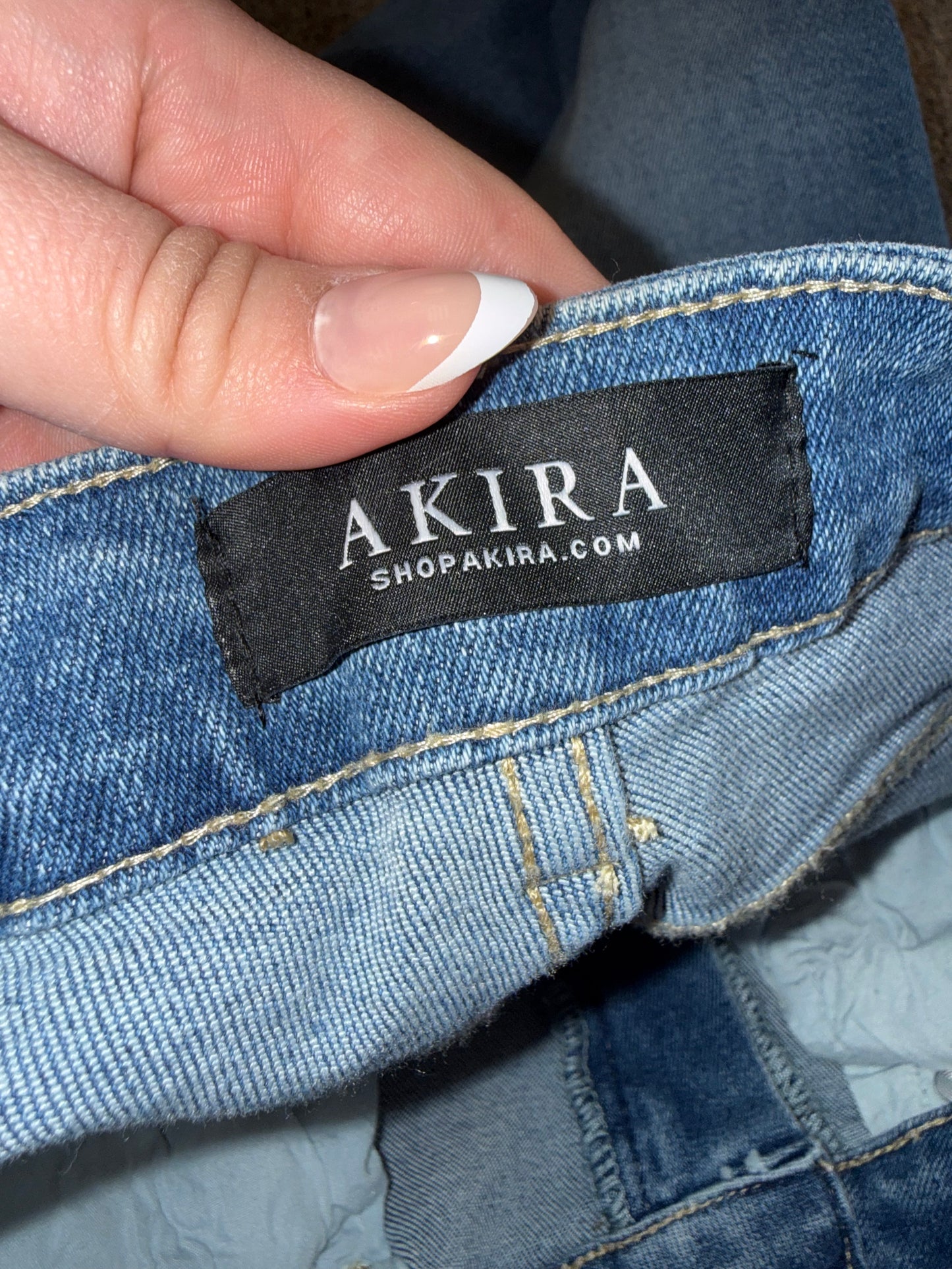 Akira (11) Distressed High Rise Denim Jeans with Jeweled Bottoms