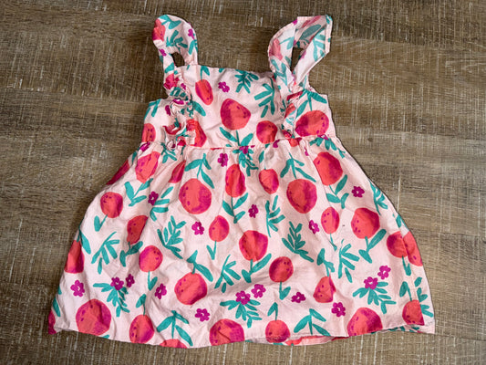 Carters (2T) Peach & Floral Pattern Dress with Buttoned Back
