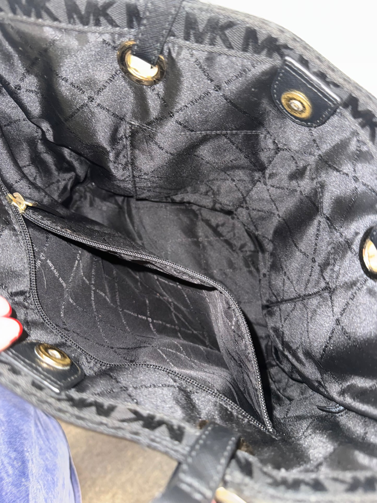 Michael Kors Black 'MK' Pattern Fabric Shoulder Bag Tote