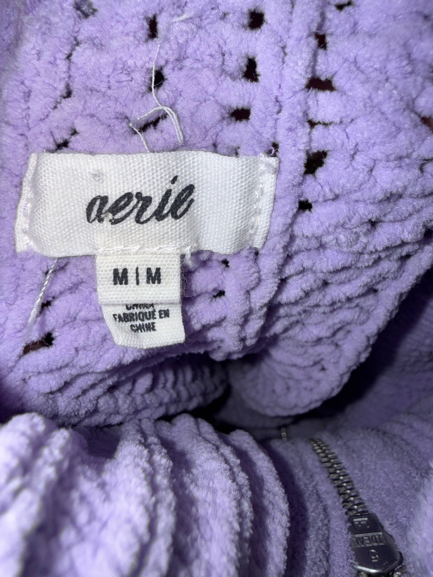 Aerie (Medium) Purple 3/4 Zip Up Soft Knit Pullover with High Neck Fold-Over