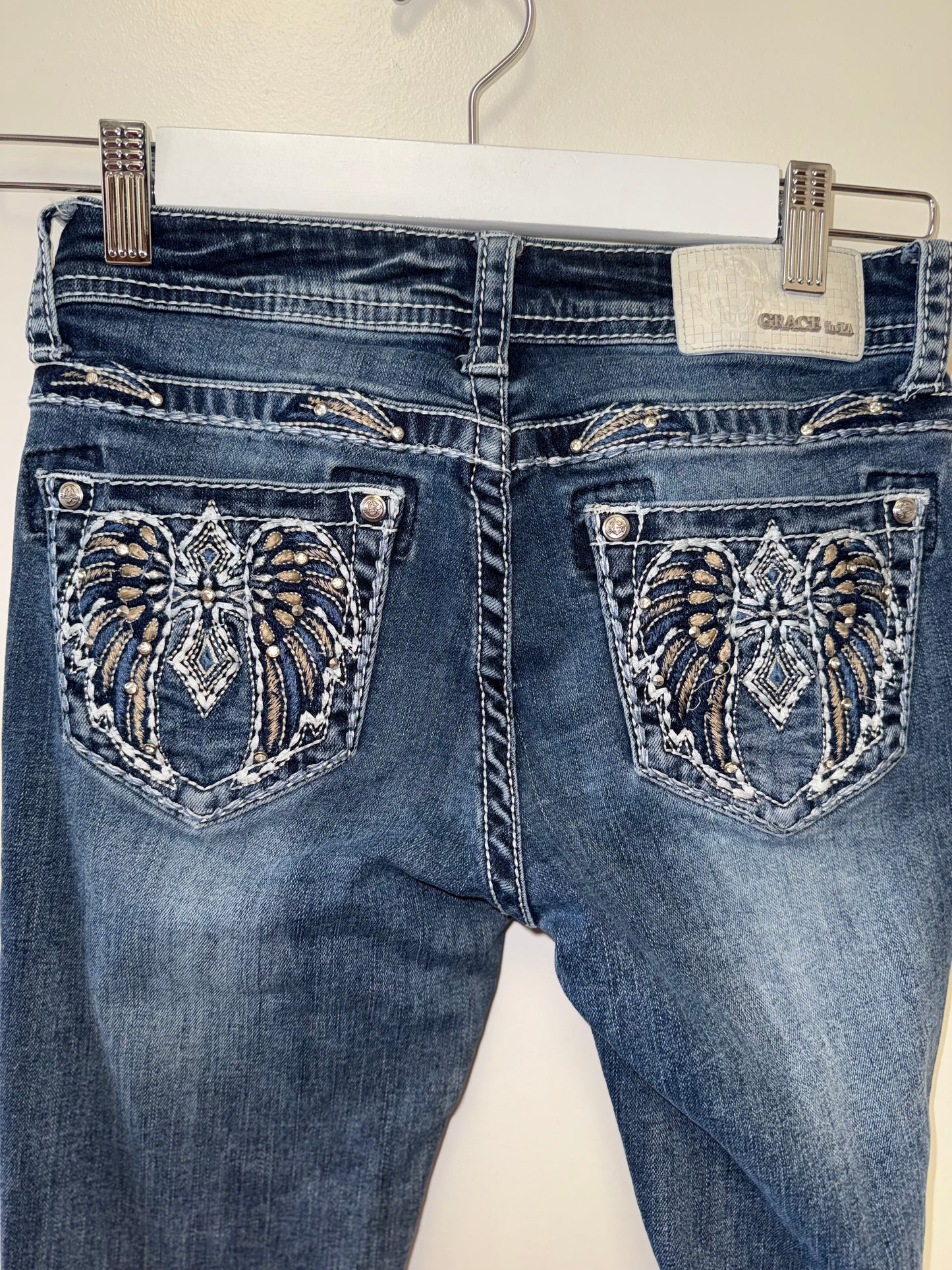Grace (25) Denim Blue Jeans with Jeweled Pockets