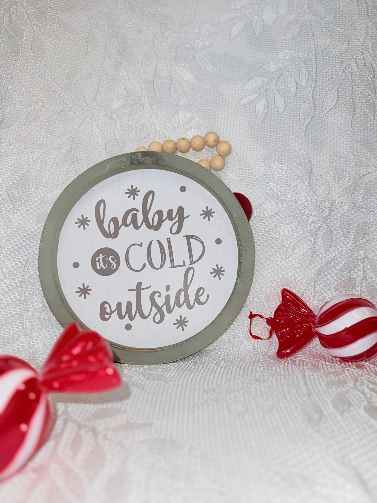 Enchanted Forest Brand New Grey//White 'Baby It's Cold Outside' Wooden Sign