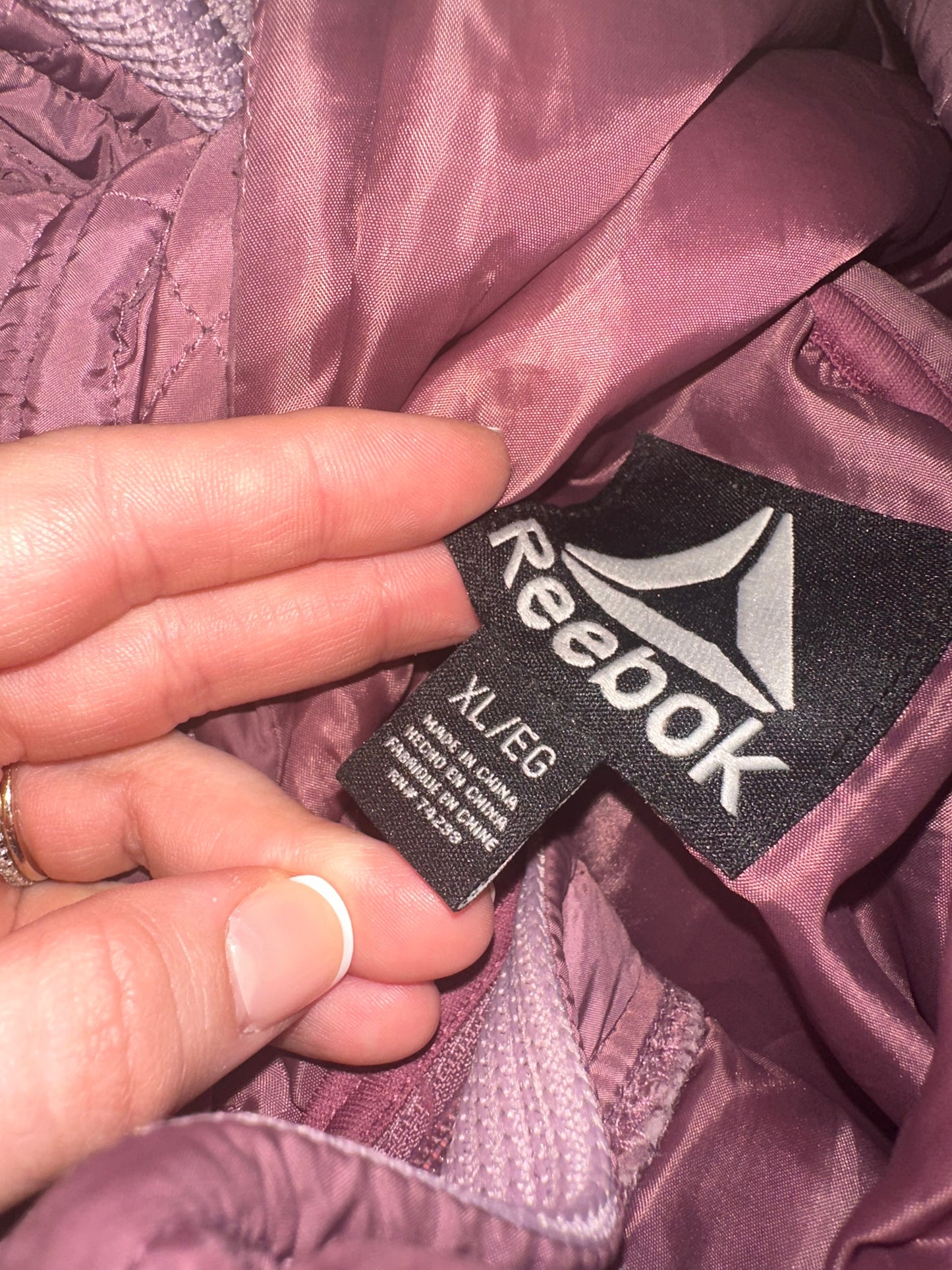 Reebok (XL) Pink Puffer Jacket with Knit Fleece Sleeves