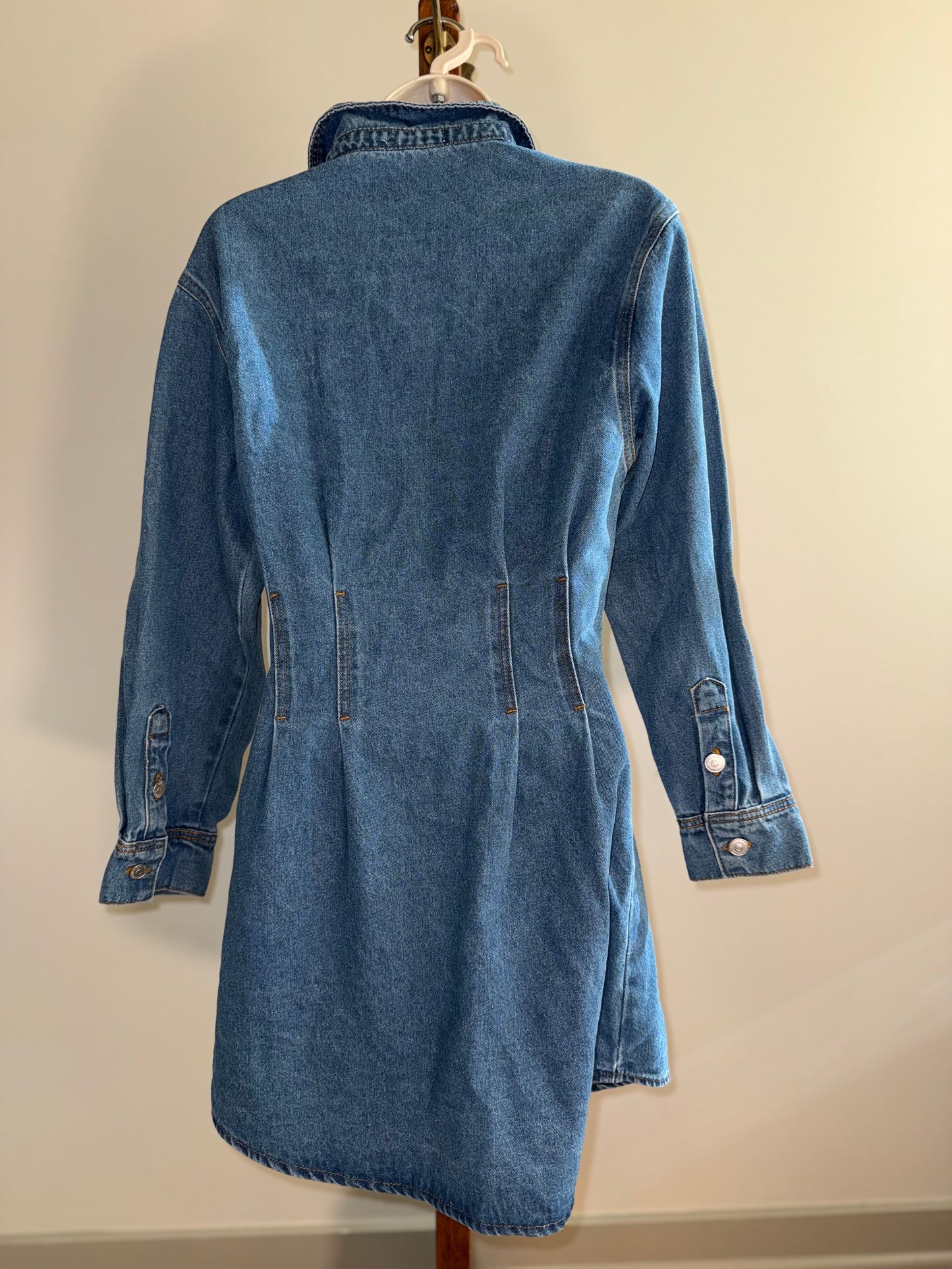 NWT Crescent (Small) Brand New Blue Denim Button Up Dress with Corset Waist