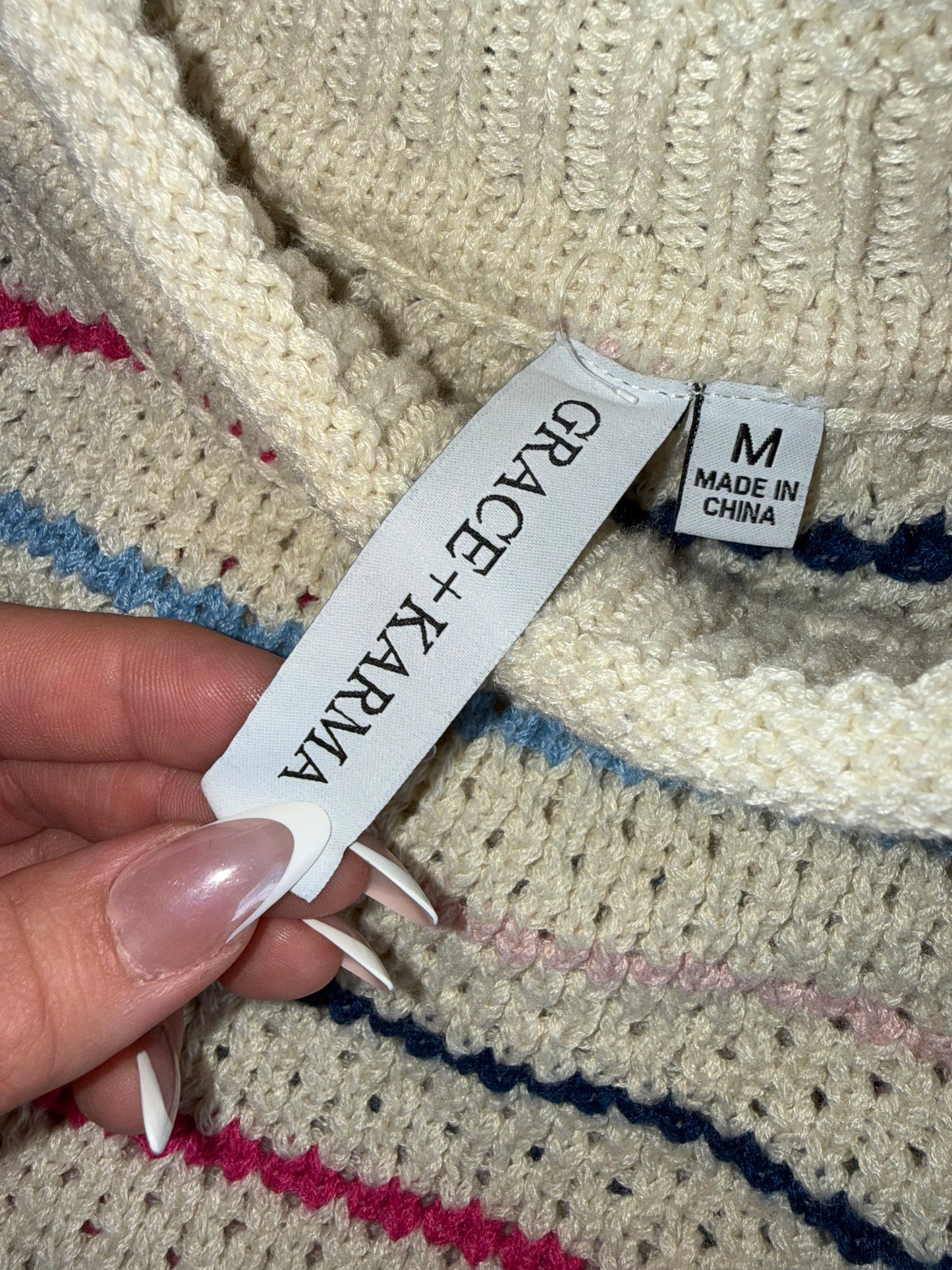 Grace + Karma (Medium) Cream Knit Sweater with Pink & Blue Stripes