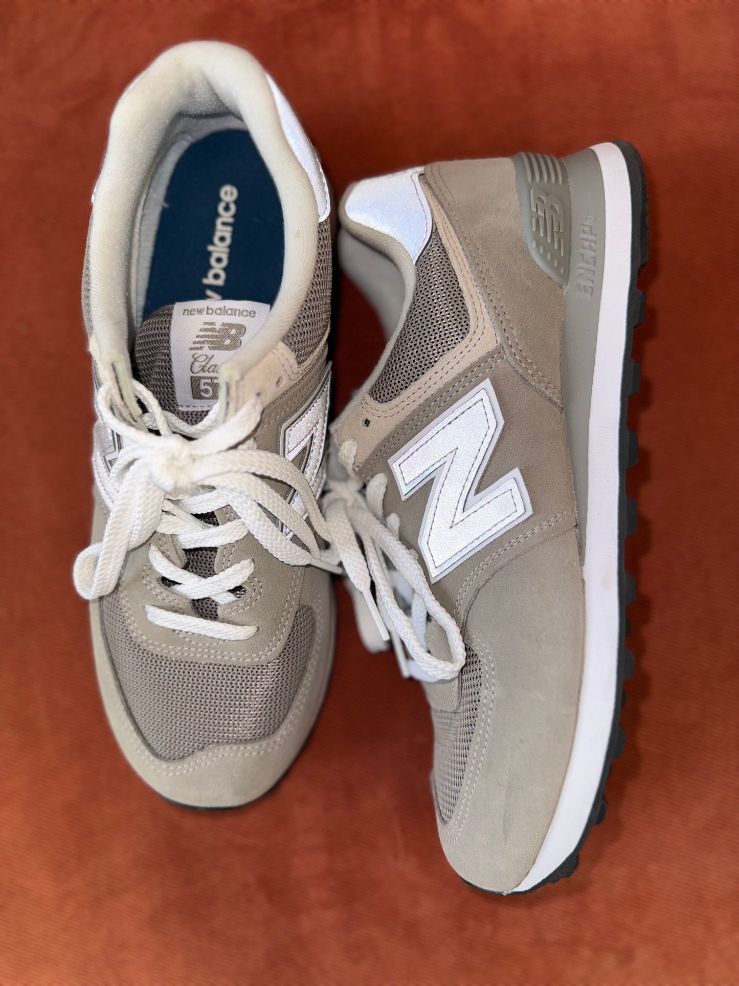 New Balance (9.5M or 11W) White//Grey 574 Classic Core Sneakers