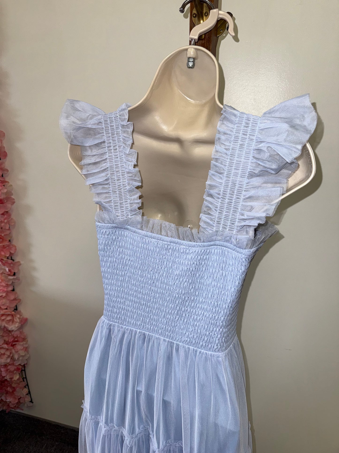 Baltic Born (XS) Light Blue Tiered Ruffle Skirt Tulle Maxi Dress