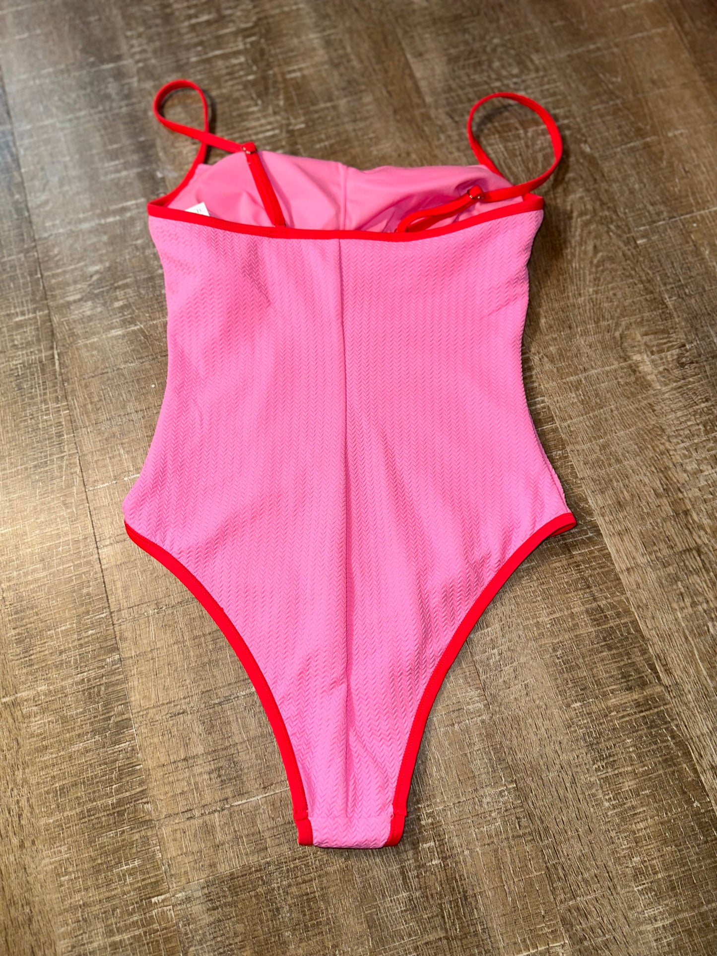 Wild Fable (Small) Brand New Hot Pink Textured One Piece Swimsuit with Low Neck