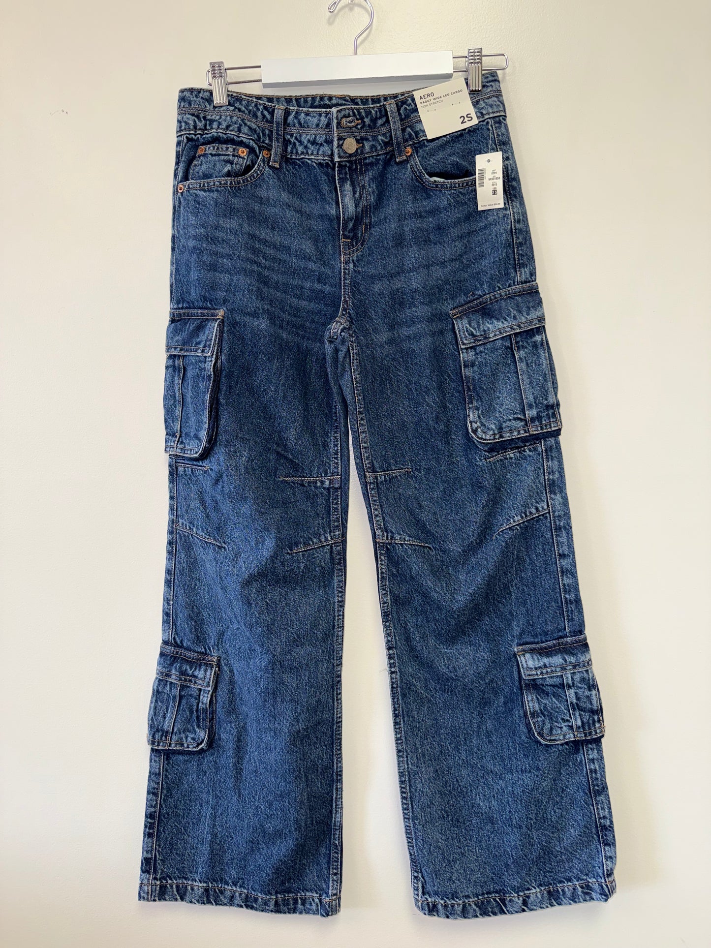 NWT Aeropostale (2 Short) Brand New Blue Denim Baggy Wide Leg Denim Cargo Jeans