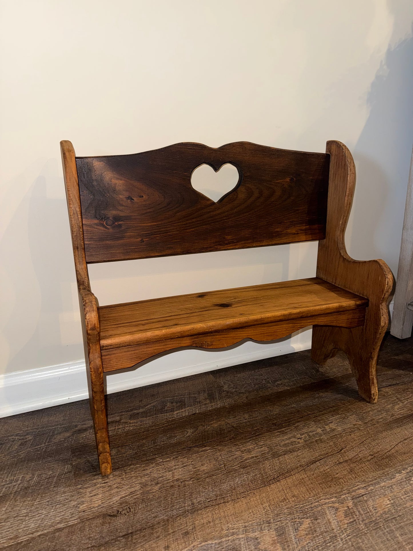 Wooden Bench with Carved Out Heart Detail