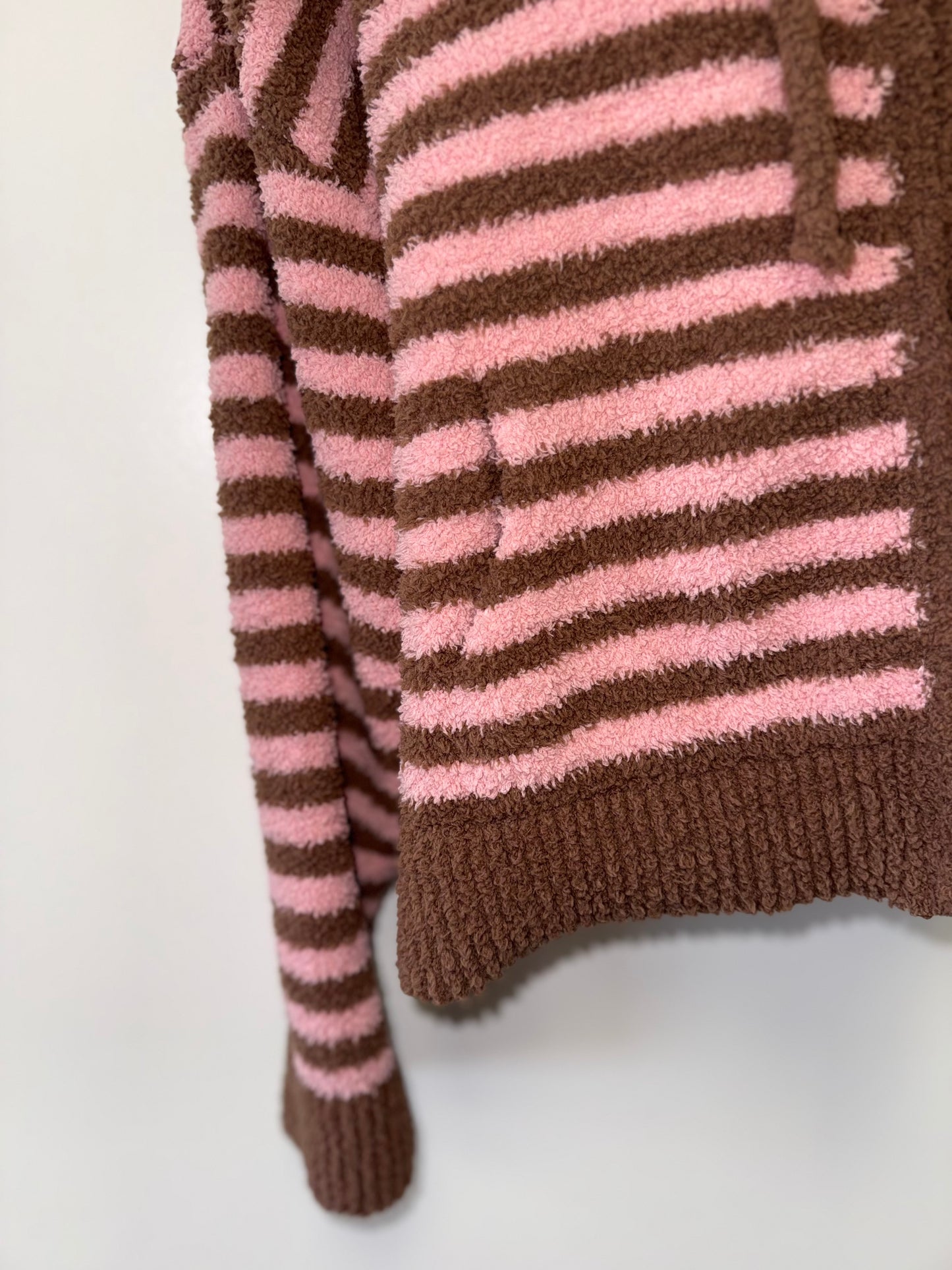 Butter Melon (Small) Brown and Pink Striped Super Soft Zip Up Jacket with Hood
