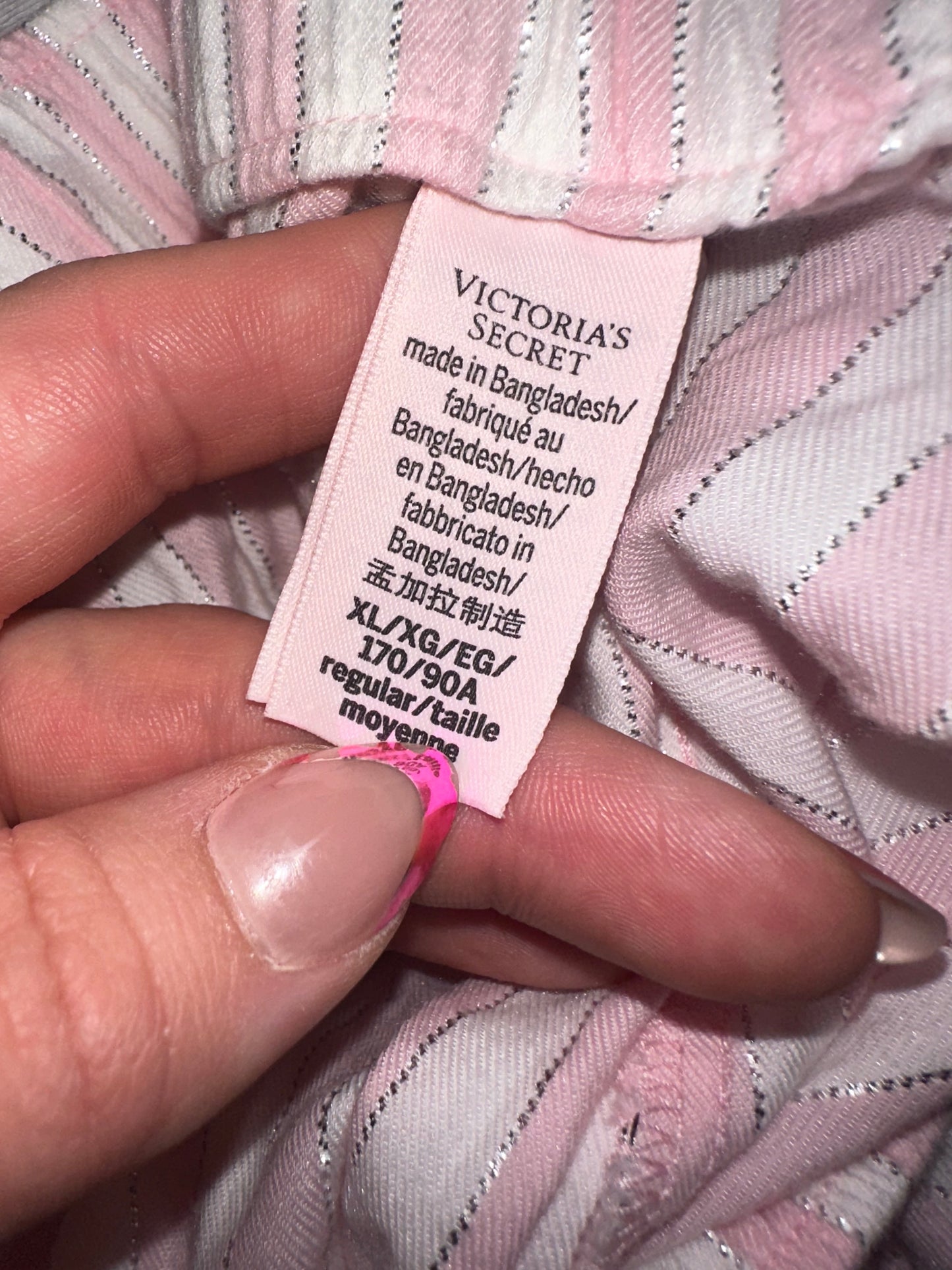 Victoria's Secret (XL) Pink//White//Silver Striped PJ Bottoms