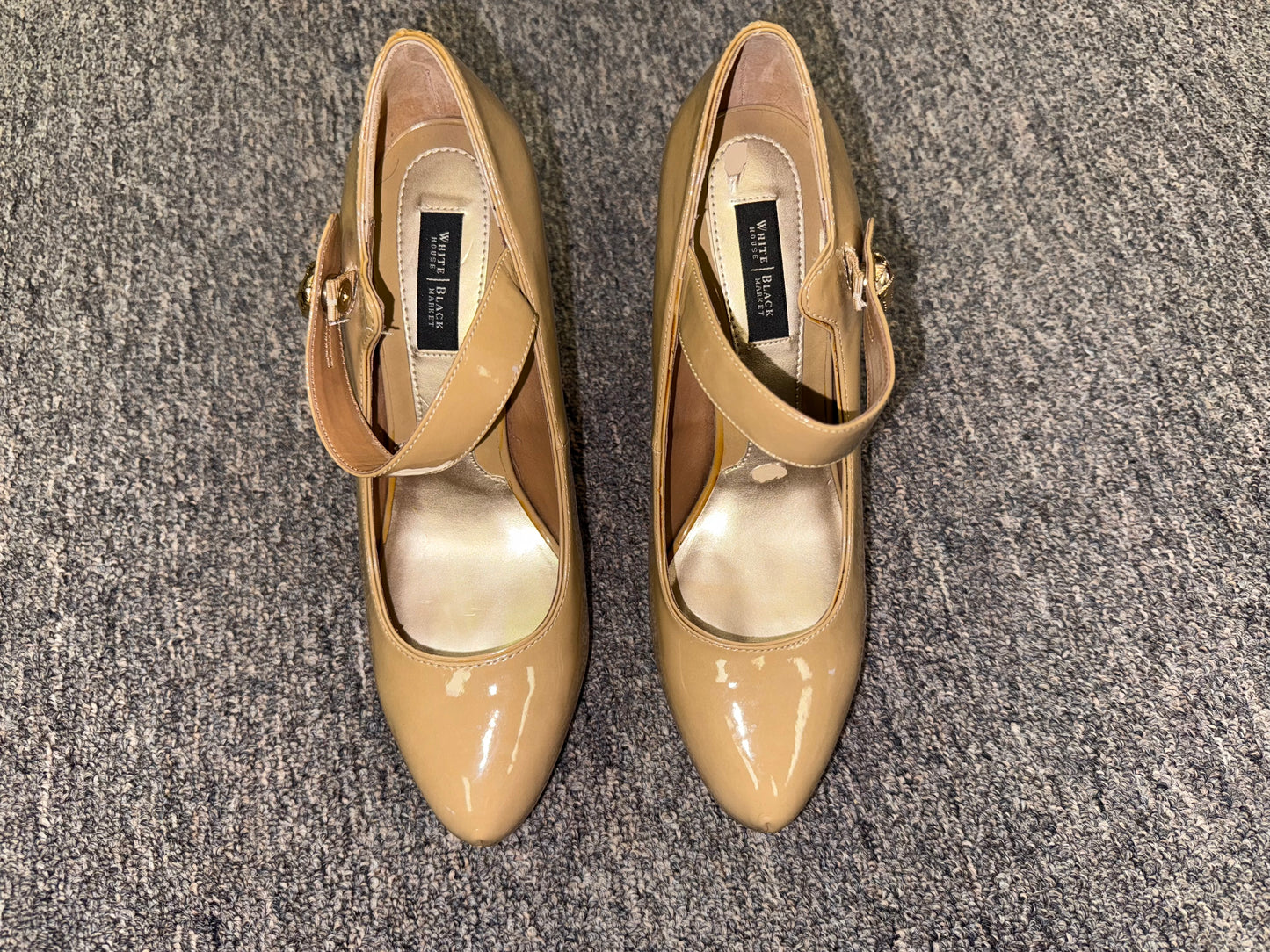 White House Black Market (7 1/2) Tan High Heels with Buckle Strap