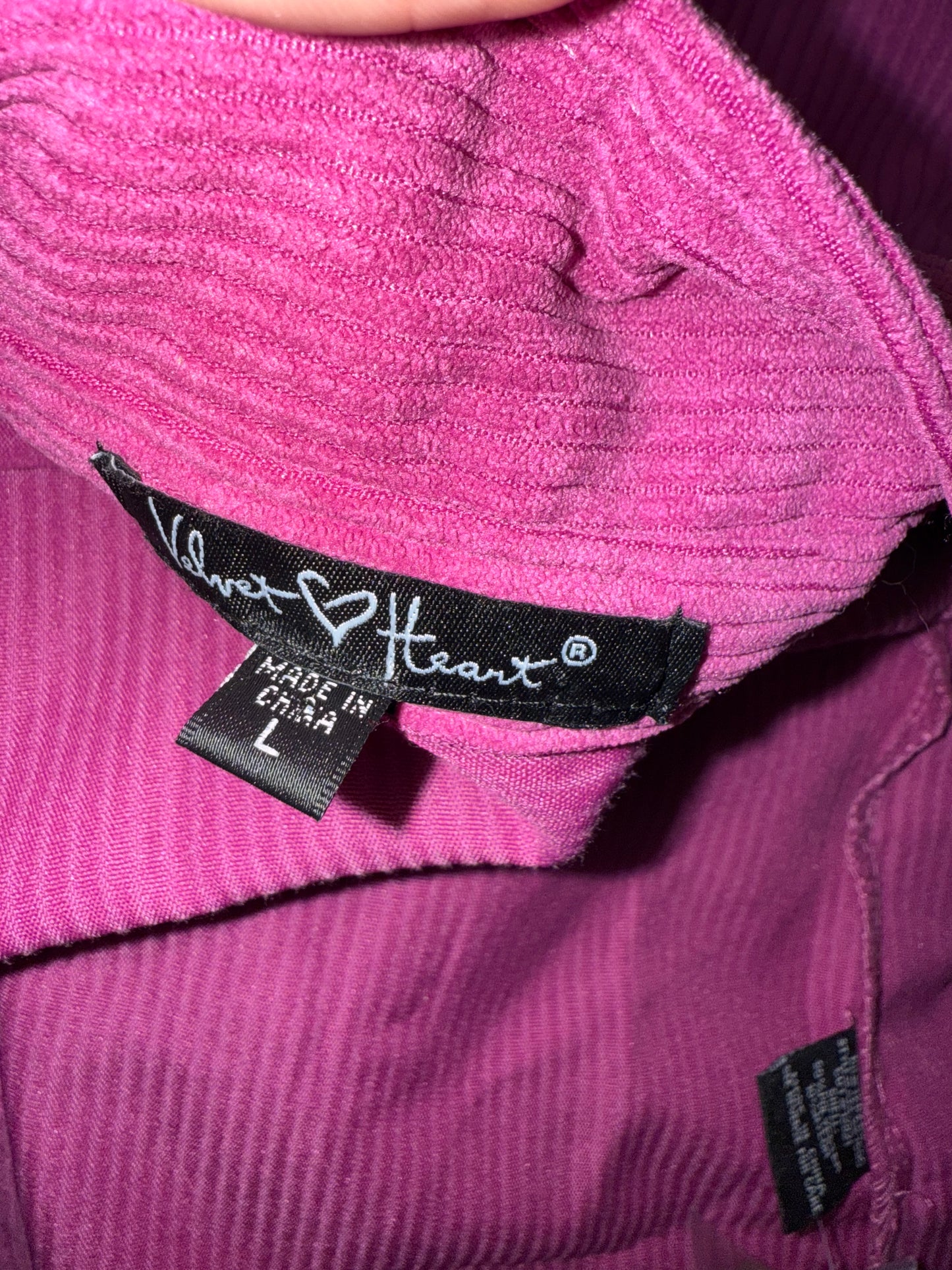 Velvet Heart (Large) Purple Ribbed Lightweight Shacket