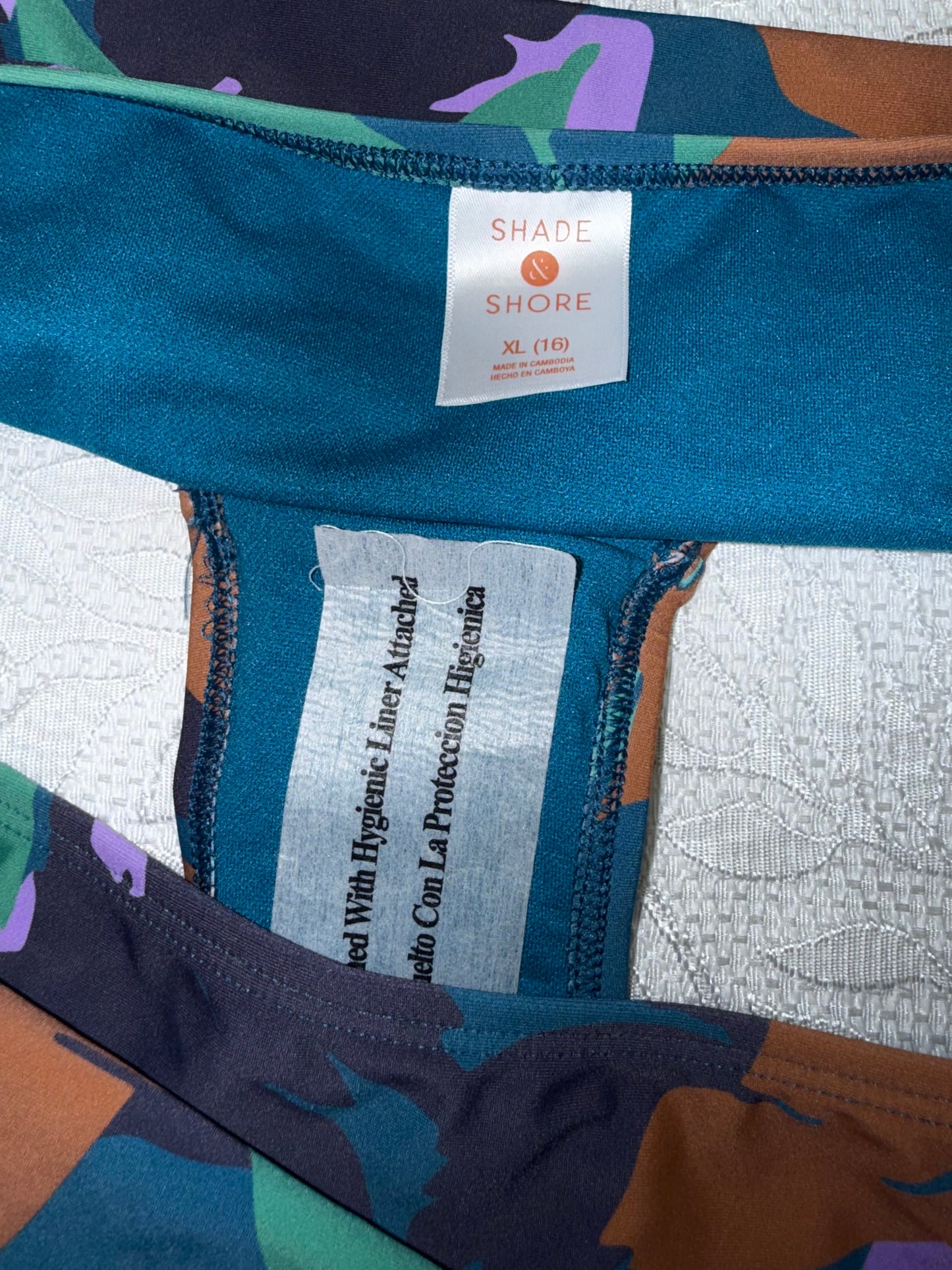 NWT Shade & Shore (XL) Brand New Teal Floral Low Rise Swim Bikini Bottoms