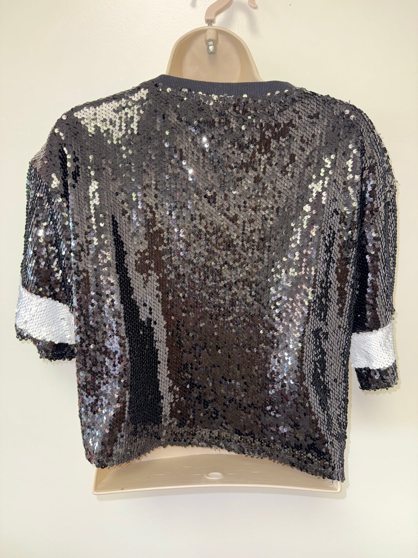 Le Lis (Small) Black Sequin "GAME DAY" Crop Tee