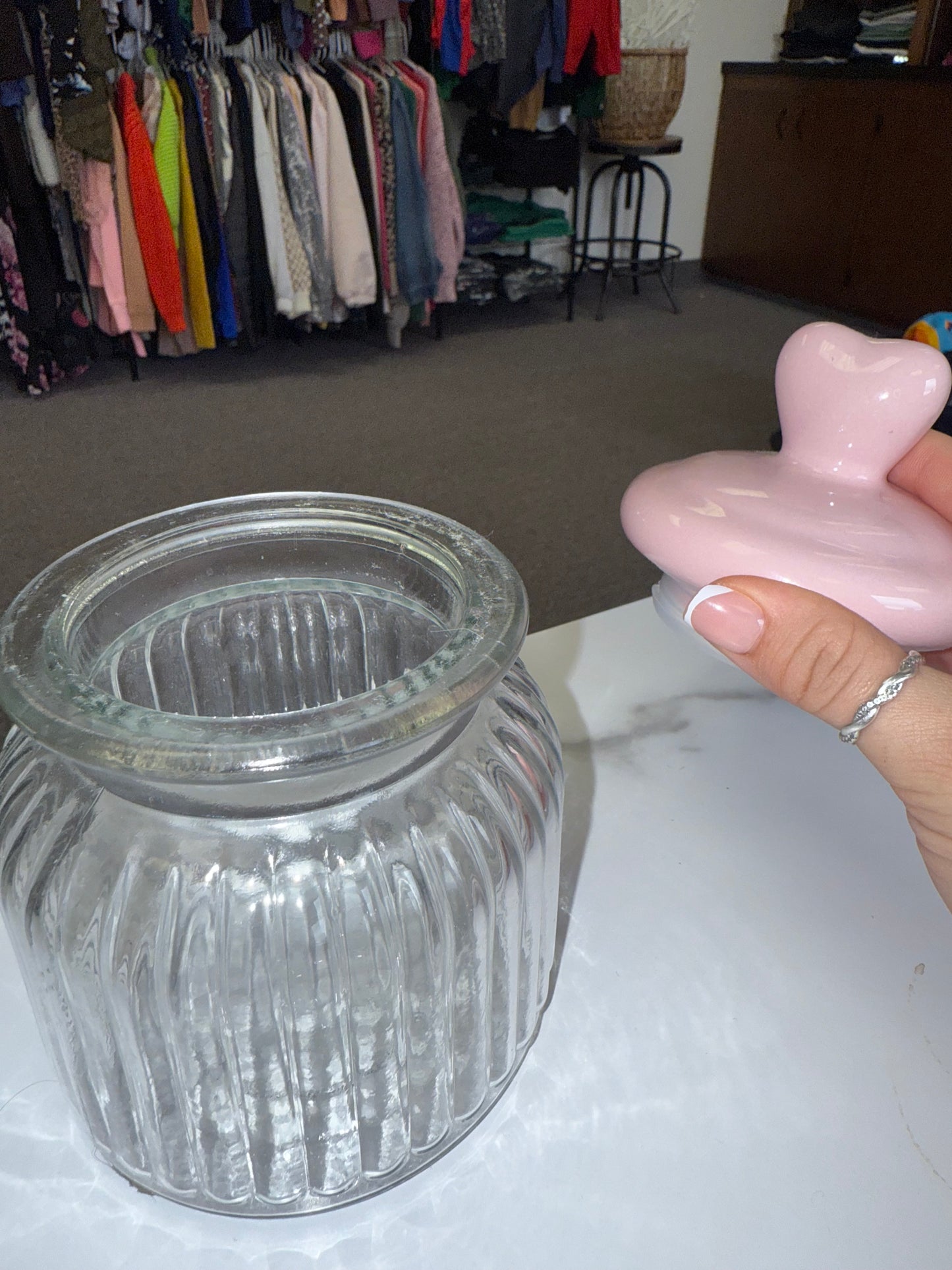 Glass Jar with Pink Heart Lid