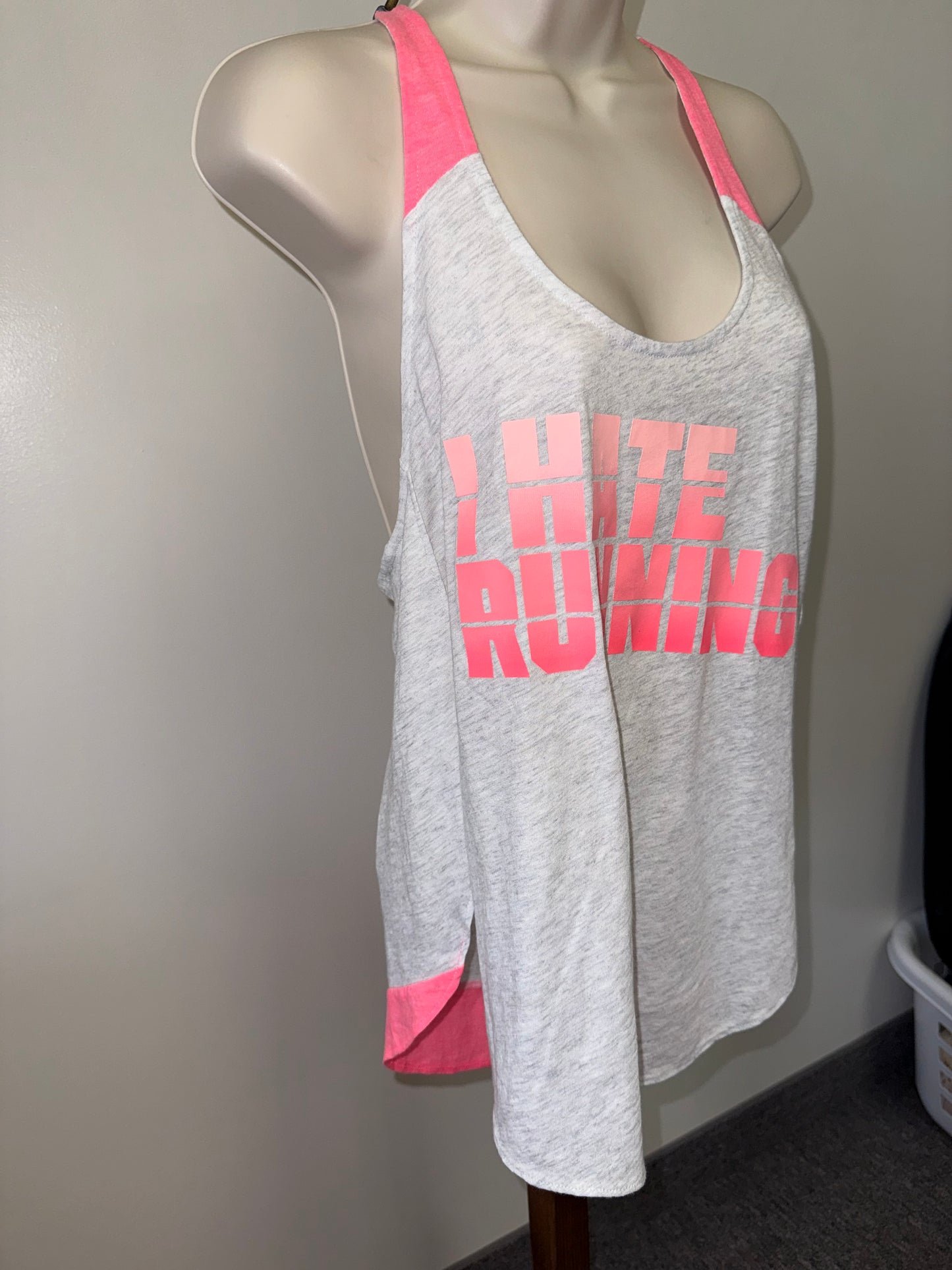 PINK Victoria's Secret (Small) 'I Hate Running' Grey/Pink Racerback Tank Top