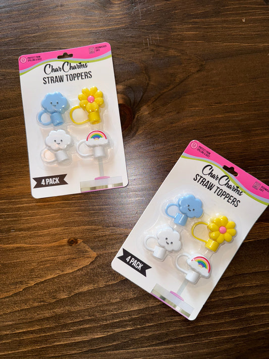 Char Charms (4 Pack) Brand New Cloud/Rainbow/Flower Straw Toppers