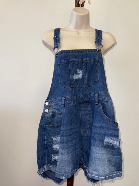 SHEIN (1XL) Blue Denim Overalls Shorts