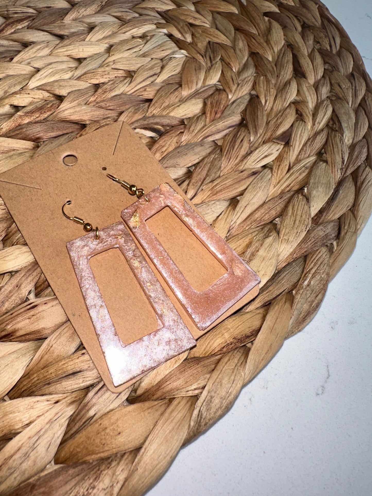 Brand New Handmade Blush Geometric Acrylic Earrings with Specs of Gold