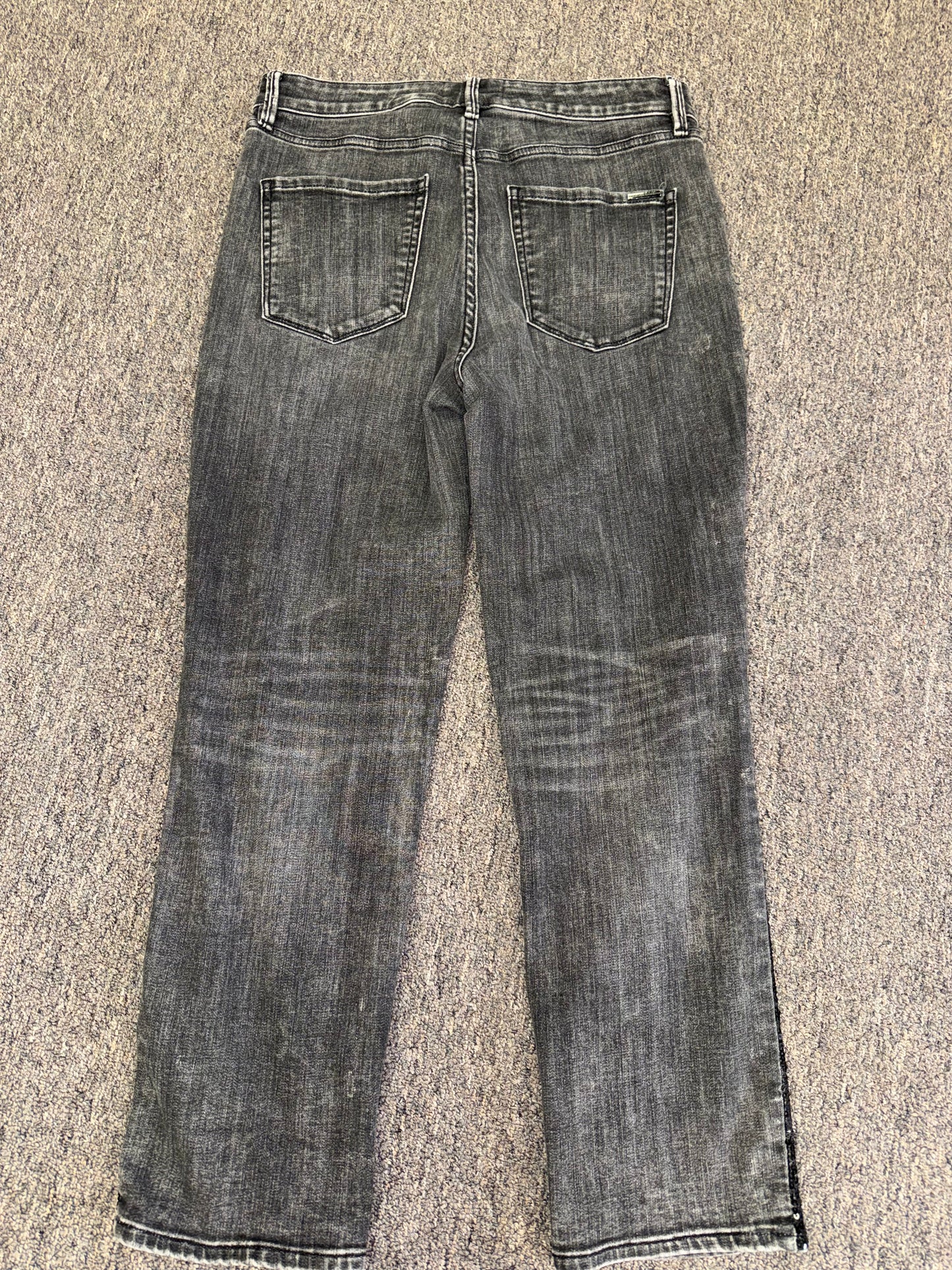 White House Black Market (8) Dark Grey High Rise Straight Jeans w Sequin Sides
