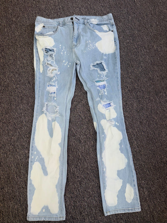 Lure (36W) Acid Wash Distressed Denim Skinny Tapered Jeans