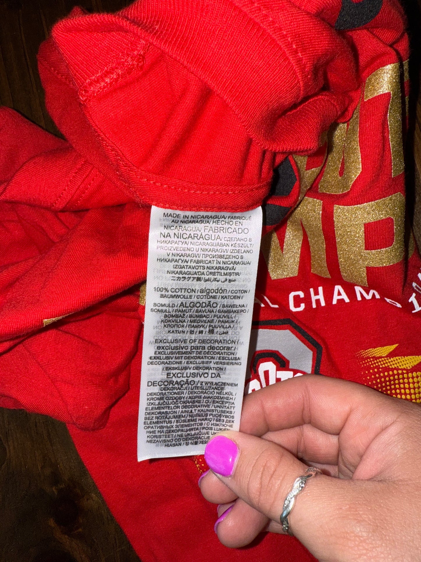 NWT Nike (L) Brand New Red 'Und12Puted 2024 National Champs' Red Ohio State Tee