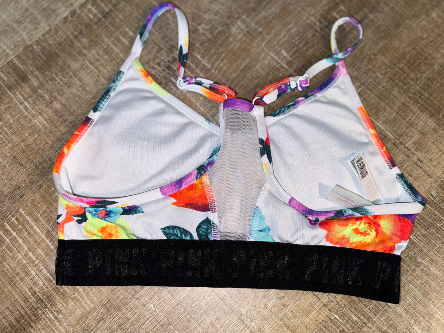 PINK Victoria's Secret Ultimate (Small) White Floral Lightly Lined Sports Bra