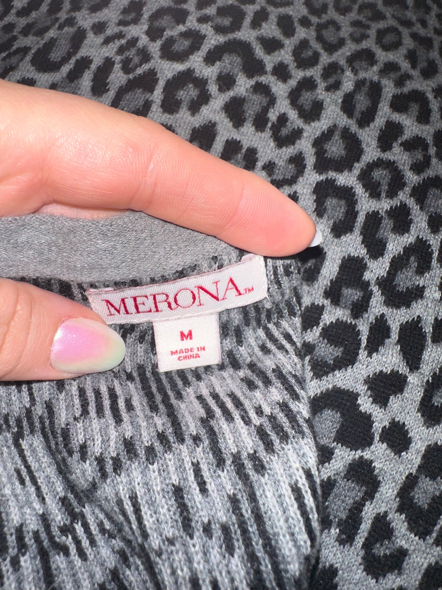 Merona (Medium) Grey Cheetah Print Button Up Sweater Cardi